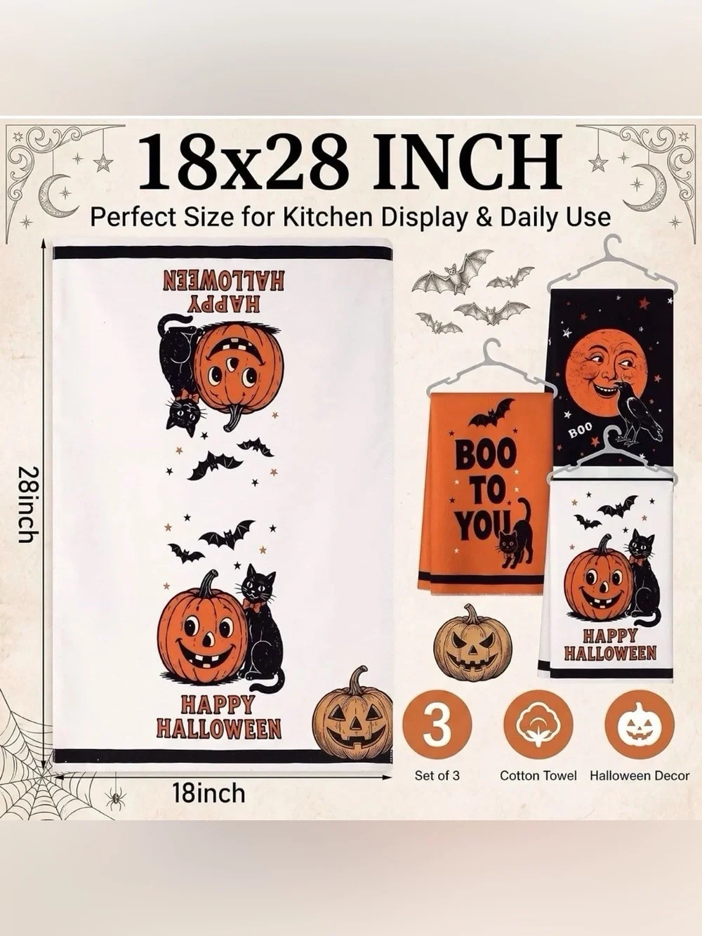 Orange 'Boo To You' Halloween Black Cat Hand  Towel